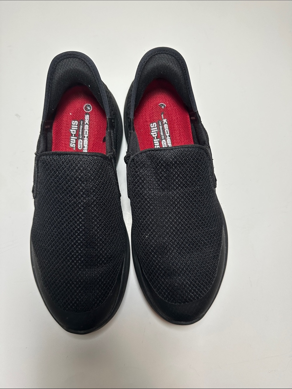 Skechers Work Black Slip-On Sneakers with Red Insoles